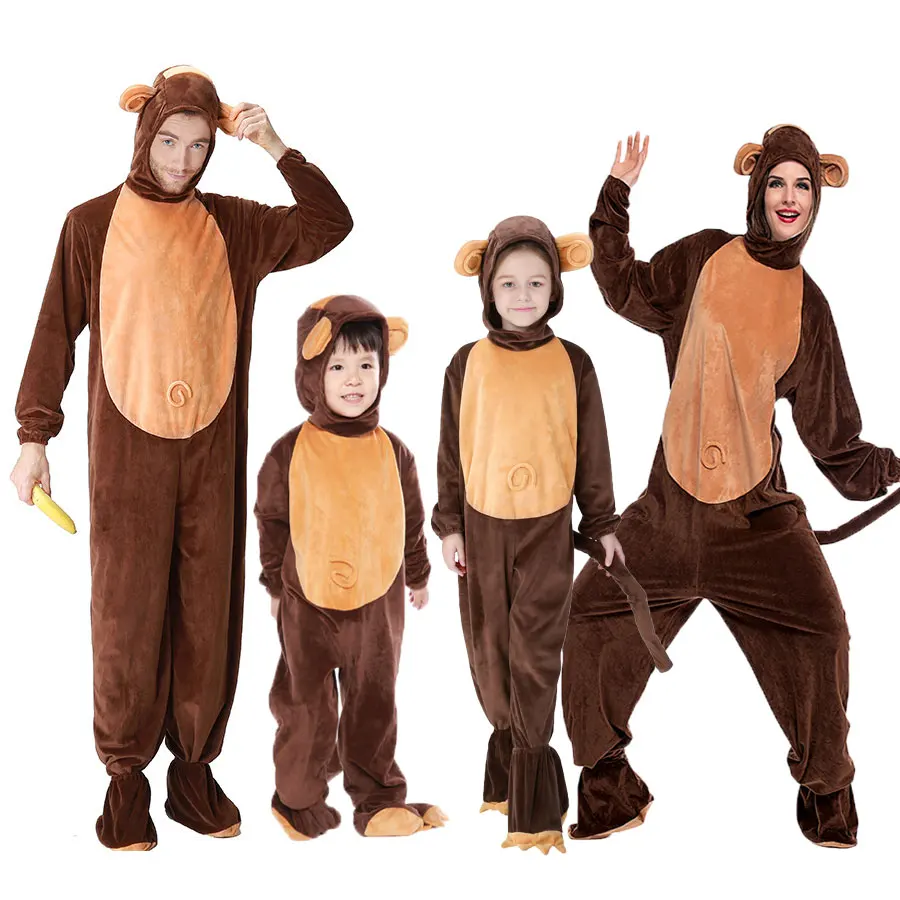 Umorden Boys Girls Men Women Animal Monkey Costume for Children Adult Unisex Family Matching Hooded Jumpsuit With Shoes Covers