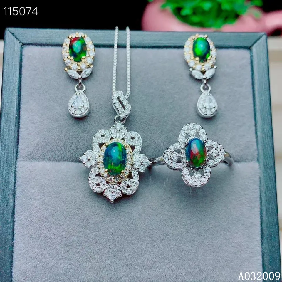 KJJEAXCMY fine jewelry 925 sterling silver inlaid natural Black opal earrings ring pendant luxury girl suit support test