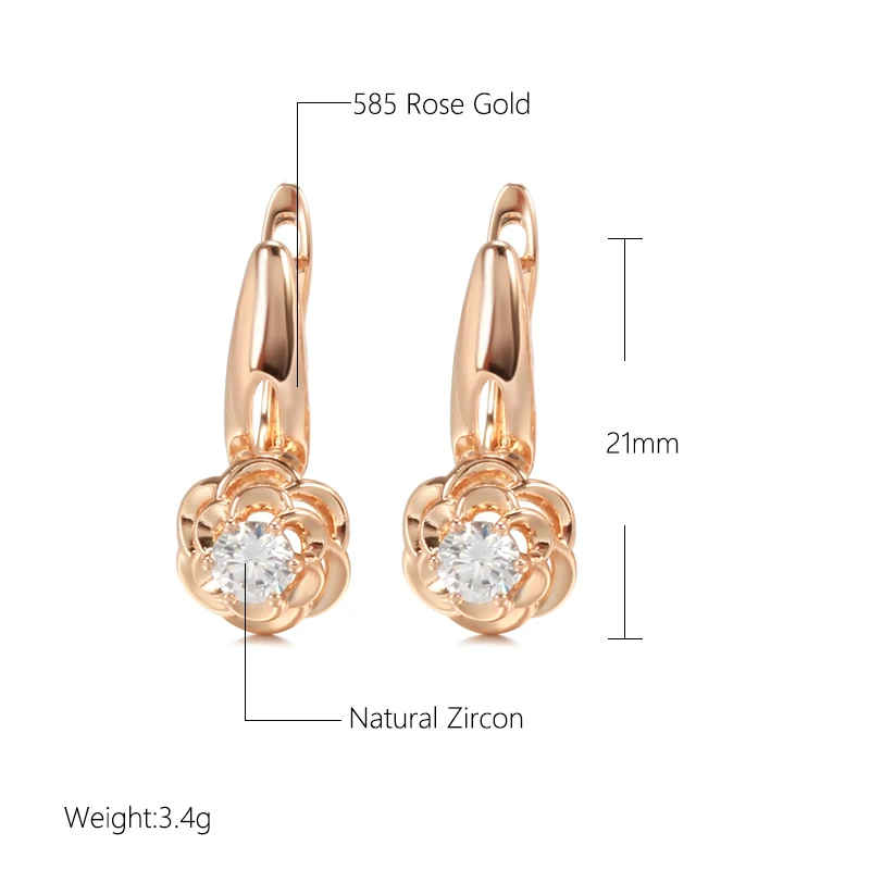 Kinel Trend Unusual Crystal Flower Earrings 585 Rose Gold Metal Natural Zircon Drop Earrings Fashion Creative Wedding Jewelry