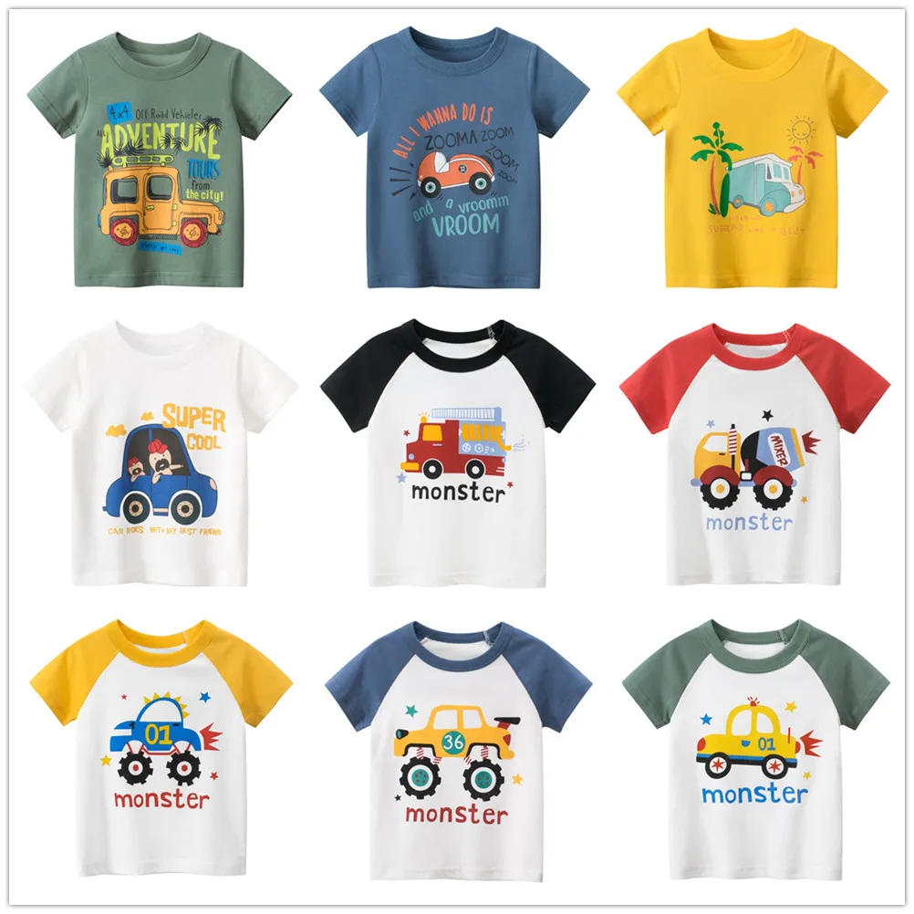 2021 Summer Baby Boys T-Shirts Clothes 100% Cotton Short Sleeve Car Bus Truck Cartoon Kids UnderShirt Clothing for 1 to 9 Years