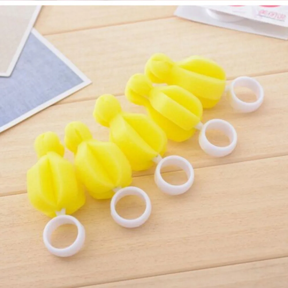 Baby Nipple Brush Babies Teat Cleaning bean Bottle Brushes Infant Pacifier Cleaner 360 Degree Rotating Sponge yellow 2pcs/lot