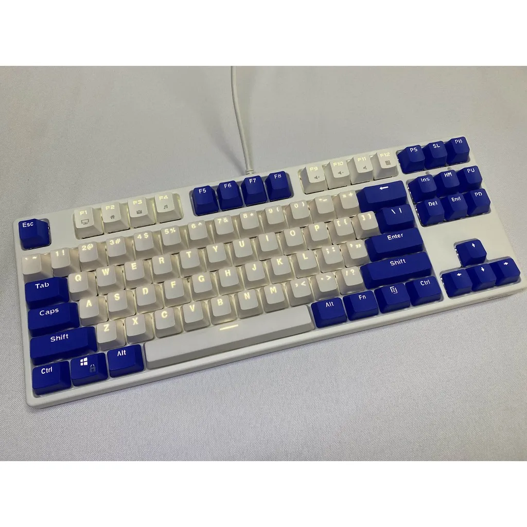 Hải Quân Xanh Dương Trắng Keycaps, 87 Phím PBT Phím Keycaps Cơ Keycaps Đôi Backlit Từ Màu Sắc Trong Suốt Chơi Game Keycap