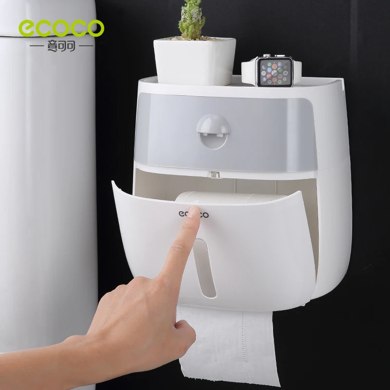 ECOCO Double Layer Dispenser Tissue Box Wall Mounted Paper Towel Holder Bathroom Storage Case Drawer Living Room Toiletries Tool