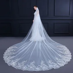 3m/5m/5m long white wedding veil ivory Cathedral bridal veil with lace edge with comb wedding accessories bride wedding veils