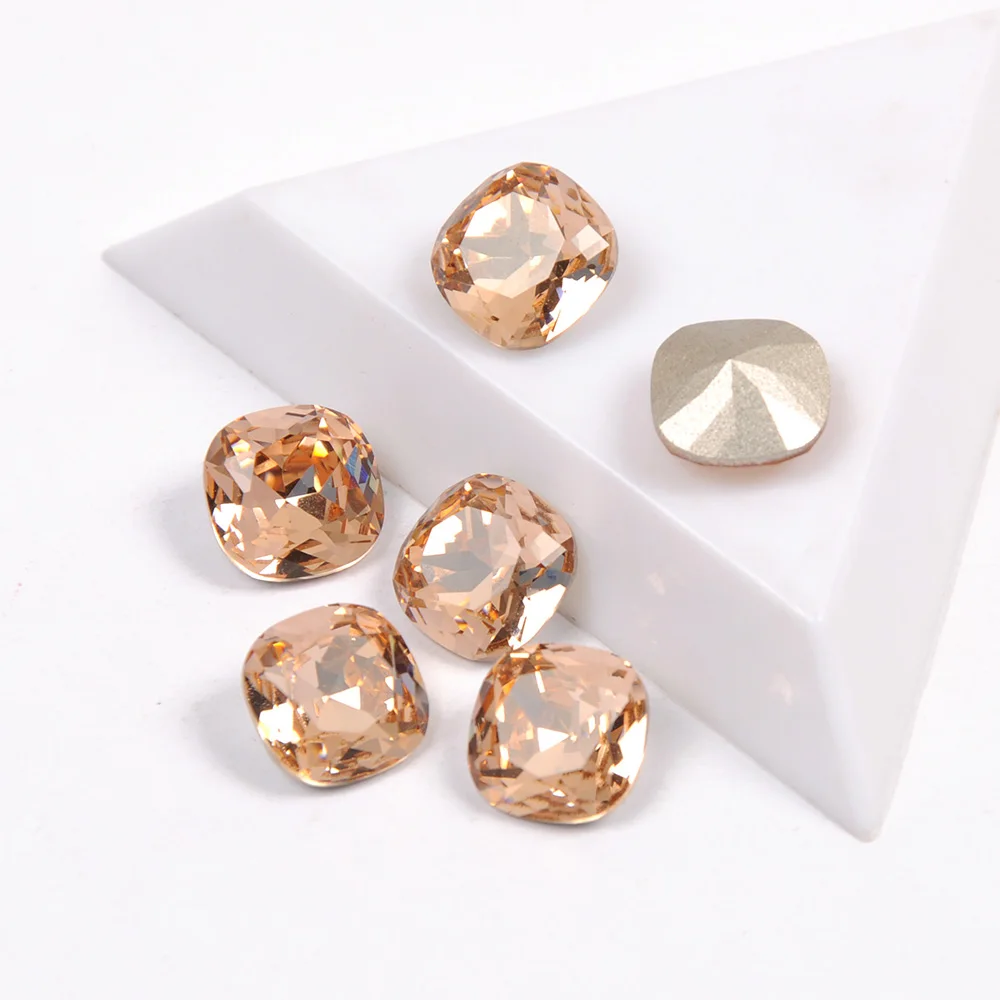 

Light Peach Color Crystals Nail Rhinestones Shing Glass Diamond Cushion Cut Shape Crystal Strass For 3D Nails Art Decorations