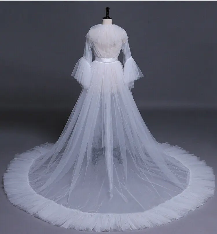 Women\'s Medieval Vintage Semitransparent Bridal Gowns Feather Wedding Robe Tulle Fantasy Furry Edge Fairy Outwear Costume Dress