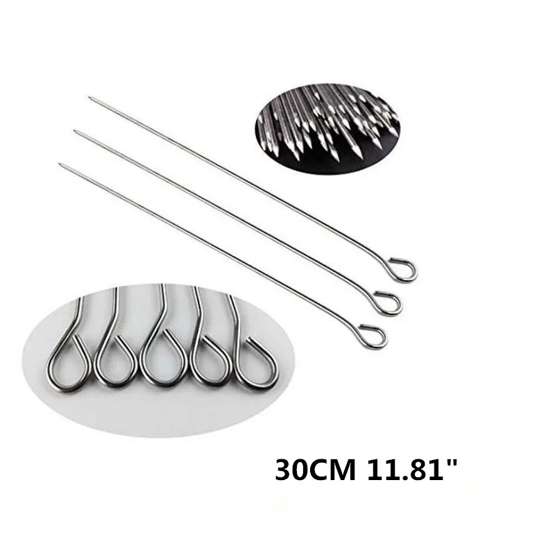 6/10/12pcs 30cm 11.81inch Metal BBQ Sticks Barbecue Shish Kabob Skewer set Round BBQ Grill Needle Outdoor Picnic BBQ Accessories