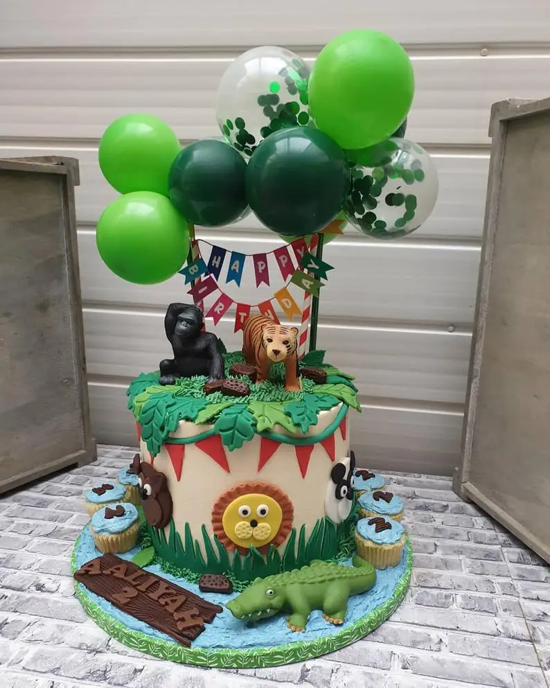1Set Dinosaur Photo Banner Balloon Happy Birthday Cake Topper 12 Month Banner Party Baby Shower First Birthday Decoration