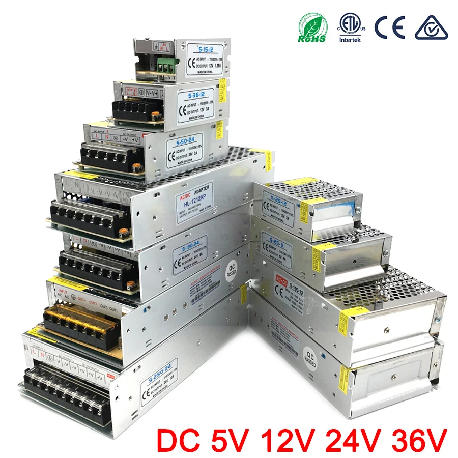 Power Adapter DC 5V 12V 24V 3A 5A 10A 15A 20A 25A 30A lighting Transformers 5 12 24 V Volt LED Driver Supply LED Strip Tape Lamp