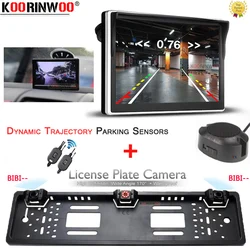 Koorinwoo EU Number License Plate Frame Parktronic Wireless Car parking Sensors Dynamic Trajectory Rearview camera Window Holder