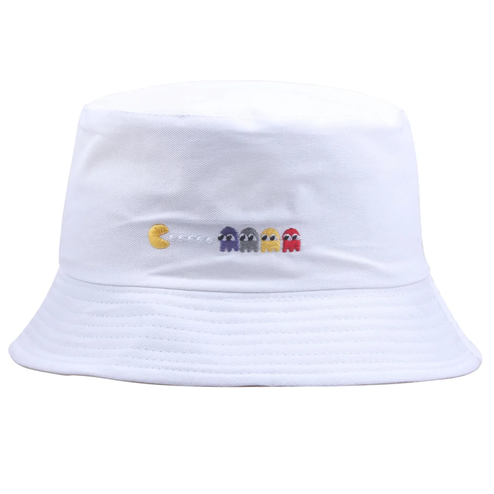 Korean Anime Cartoon Embroidered Basin Hat Eat Peas Fisherman Hat Sun Protection Men's Trend Hat Wholesale Fishing Bucket Hat