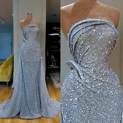 Sparkly Sequins Evening Dresses Sleeveless Lace Beads Mermaid Prom Gowns Custom Made Special Occasion Dress robe de soiree