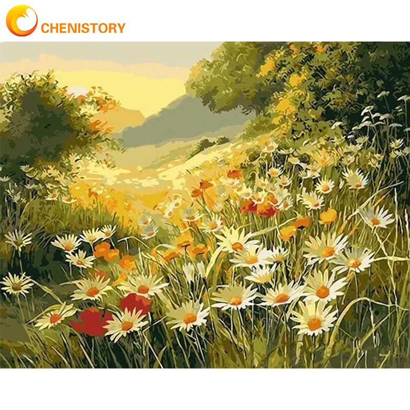 

CHENISTORY Frame DIY Painting By Numbers For Adults Chrysanthemum Flowers Kit Paint By Numbers Modern Home Wall Art Picture Gift