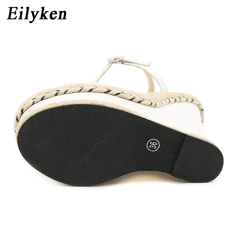 Eilyken Size 35-42 White Sandals For Women Summer Fashion Open Toe Ankle Buckle Strap Platform Wedge High Heels Dress Lady Shoes