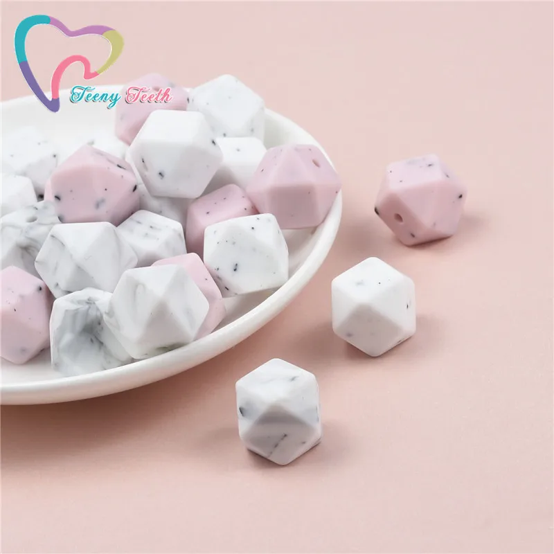 Teeny Teeth 10 PCS Marble & Gritty Hexagon 14-17 MM Beads Teething Silicone Beads Food Grade Silicone Jewelry Baby Toys Beads