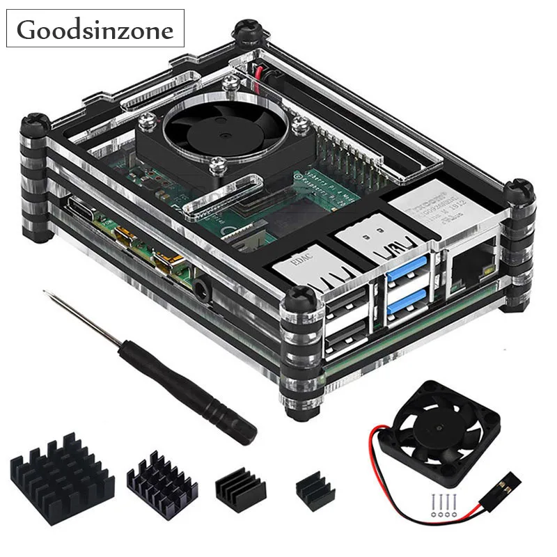 Obudowa Raspberry Pi 4 Model B z zestawem wentylatora + 4 szt. Radiatory do Raspberry Pi 4 Model B (płyta RPI 4 nie dołączona)