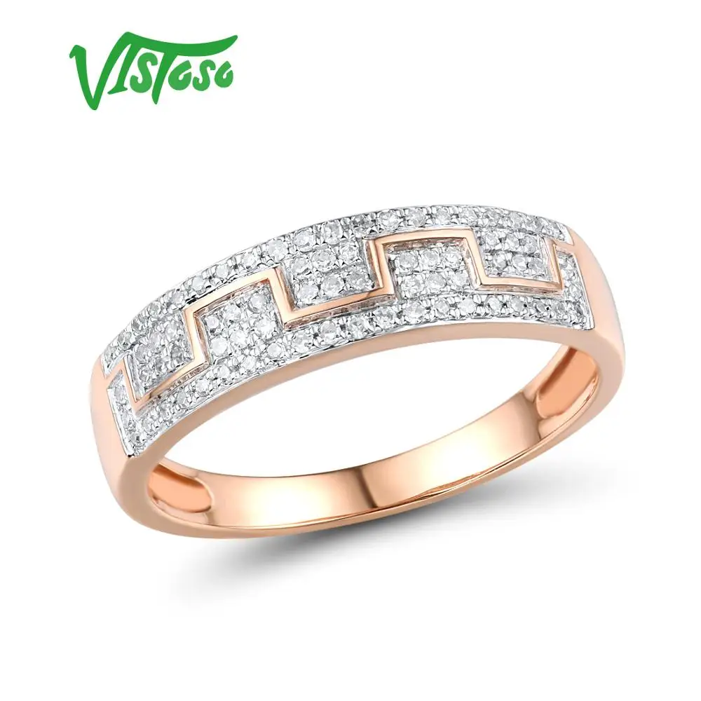 VISTOSO Genuine 14K 585 Rose Yellow Gold Ring For Women Sparkling Diamond Promise Engagement Rings Anniversary Fine Jewelry