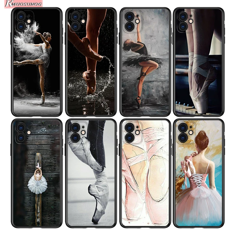 Ballet Dancer For Apple iPhone 15 14 13 12 11 Pro Max Mini XS X XR 7 8 6 Plus 5S Silicone Black Phone Case