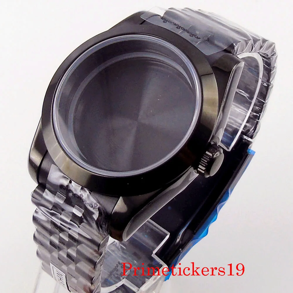 

40MM Bliger 40mm Black PVD Plated Watch Case For NH35 NH36 MIYOTA 8215 ETA 2836 Movement Sapphire Glass Jubilee Strap