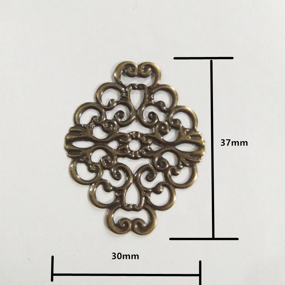 Bronze Hollow Flower Wraps Connectors Cabochon Cameos DIY Jewelry Findings Fit Cabochon Base Settings,37x30mm，1PC