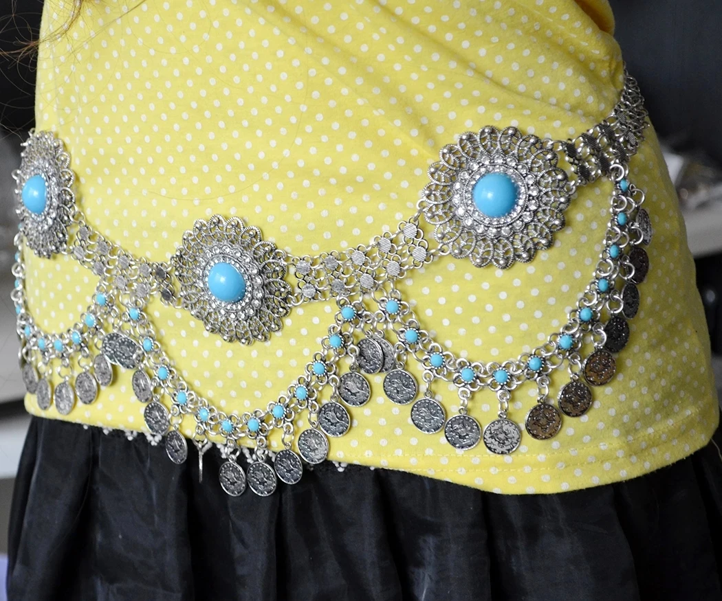 Vintage Afghan Gypsy Coins Necklace Earrings for Women Bohemian Ethnic Tribal Gemstone Bracelet Waist Belly Chains Jewelry Sets