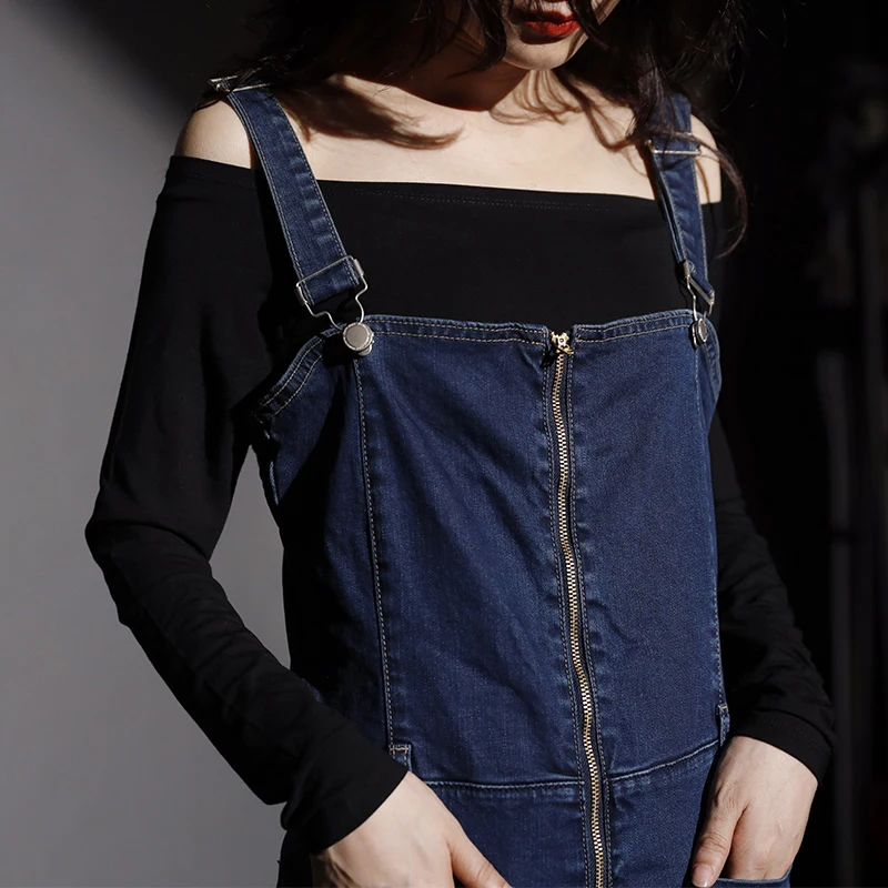 TIYIHAILEY Free Shipping Fashion Denim Blue Long Romper Pants For Women High Quality Jeans Wide Leg Sleeveless Jumpsuits S-XL