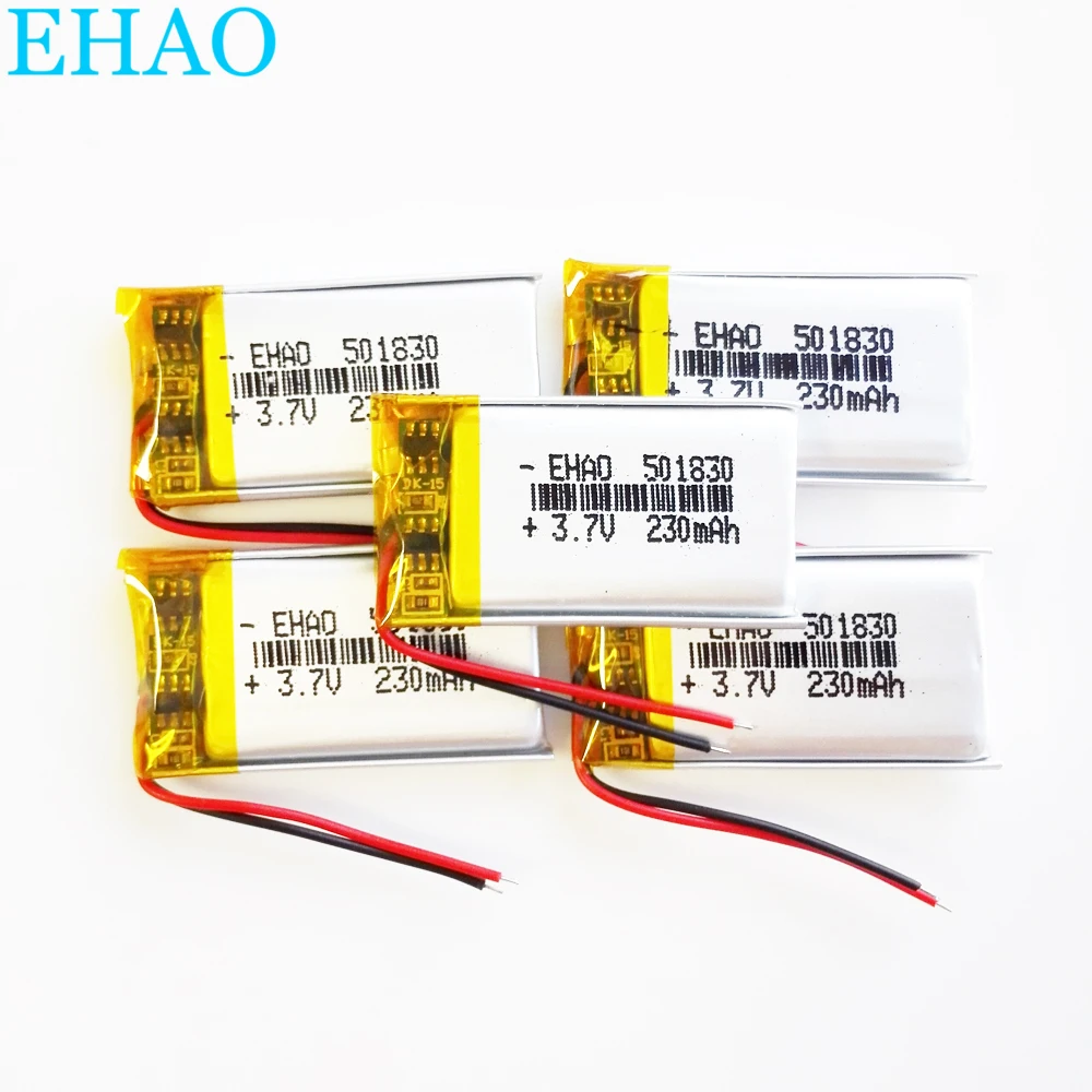 5 PCS EHAO 501830 3.7v 230mAh Lithium Polymer LiPo Rechargeable Battery For Mp3 GPS Bluetooth Headphone Headset Smart Watch