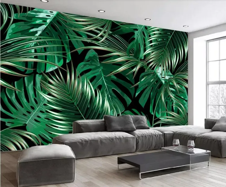 

Custom wallpaper European tropical rainforest plant banana leaf living room TV background wall painting 3d wallpaper