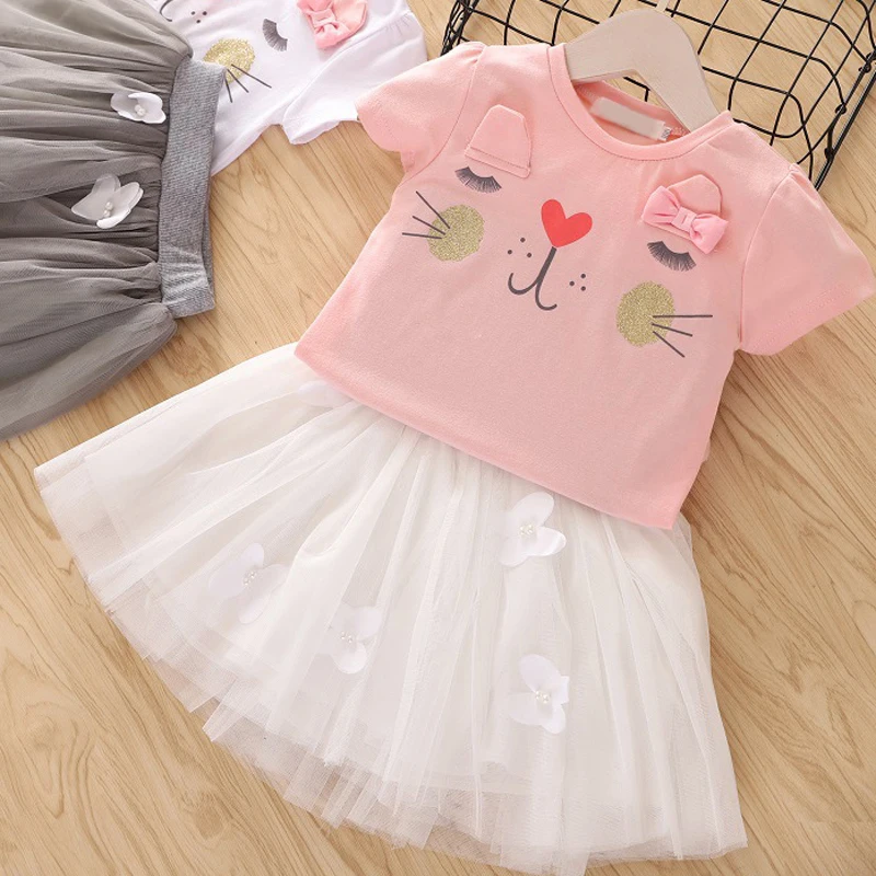 2021 Spring Summer Girls\' Clothing Sets Lace Lapel Tops+Floral Short Skirt 2Pcs Suit Princess Toddler Baby Kids Children Clothes