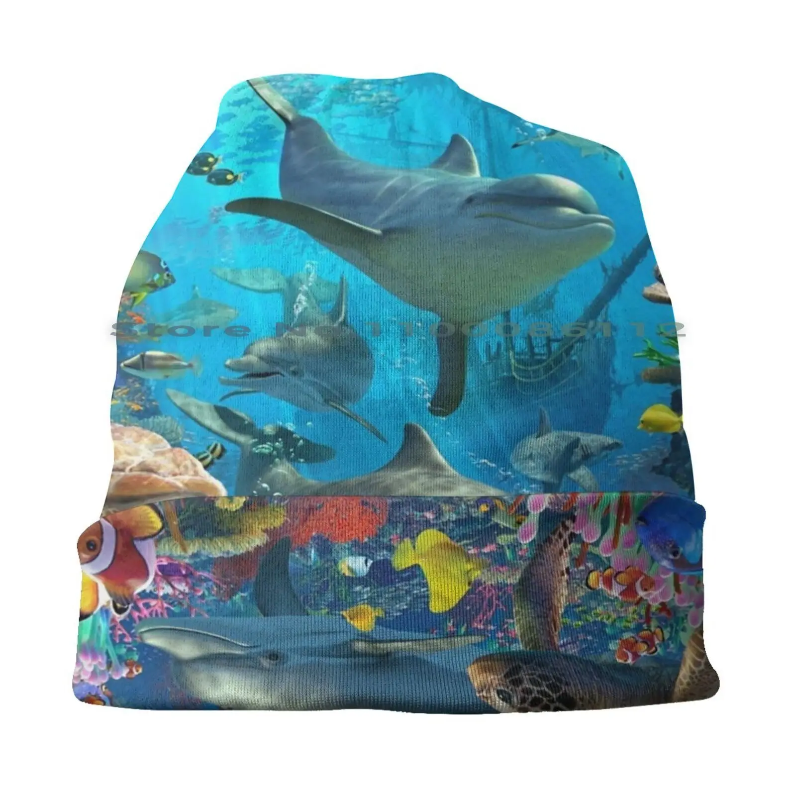 Dolphin Playground Beanies Knit Hat Dolphins Dolfin Sea Turtle Clown Fish Nemo Shipwreck Underwater Davidpenfound David