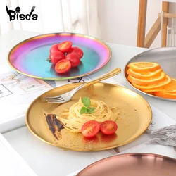 Stainless Steel Dinner Plates Gold Dessert Fruit Dish Round Salad Trays Snack Dish Serving Tray Candy Food Storage