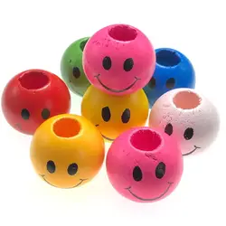 25pcs/lot bulk DIY 25mm maple wood beads smile face bead for craft accessory fashion jewerly accessory wtiht big hole