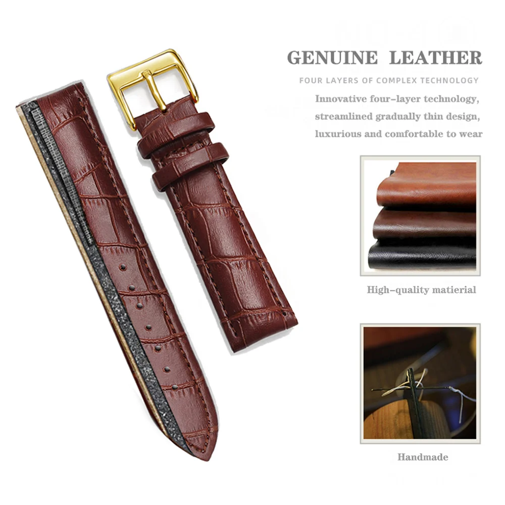 Premium Genuine Leather Watchbands 12/14/16/18/20/22/24 mm Watch Band Strap Steel Buckle High Quality Wrist Belt Bracelet + Tool