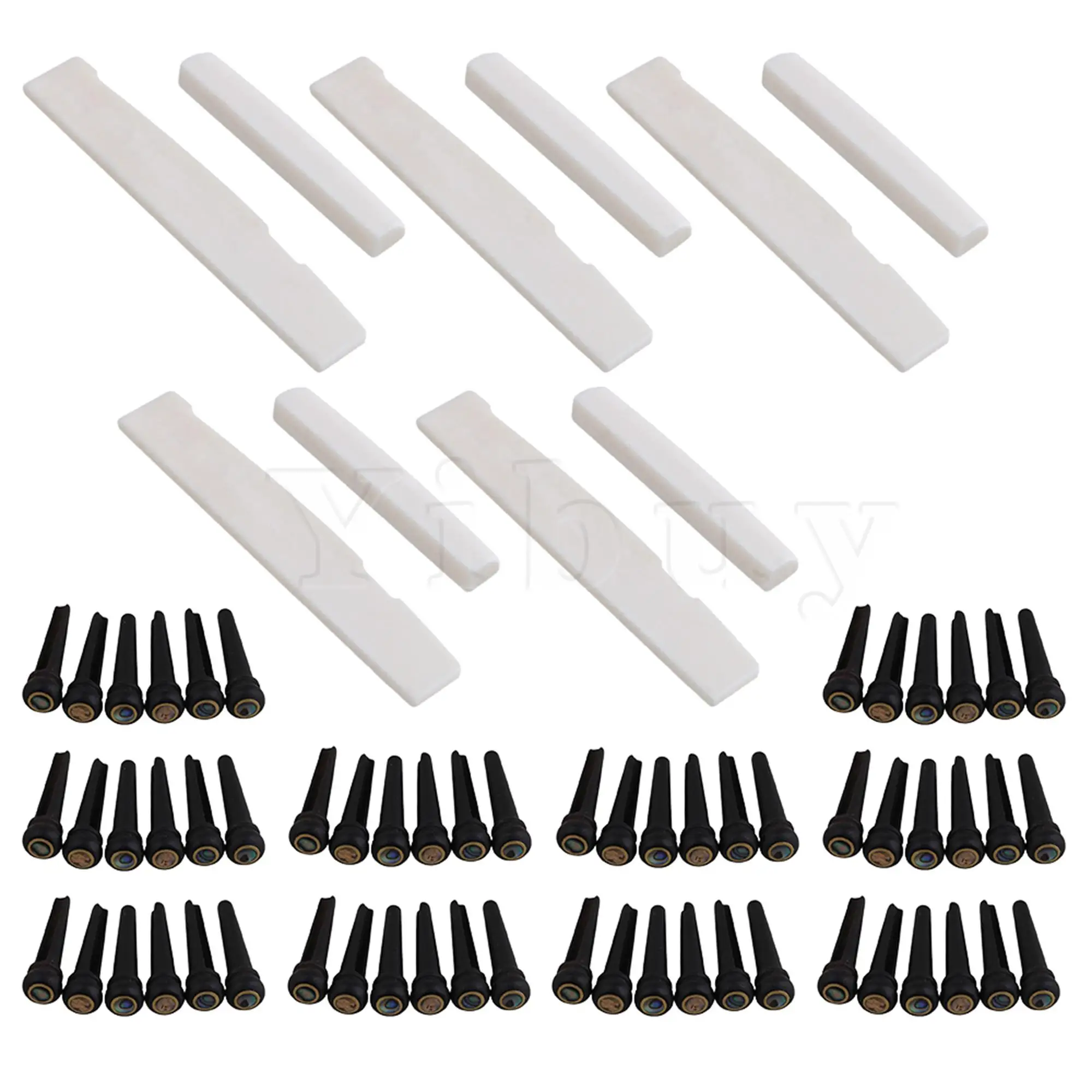 

5 Sets 12 String Acoustic Guitar Bone Bridge Saddle and Nut with Guitar Bone Bridge Pins