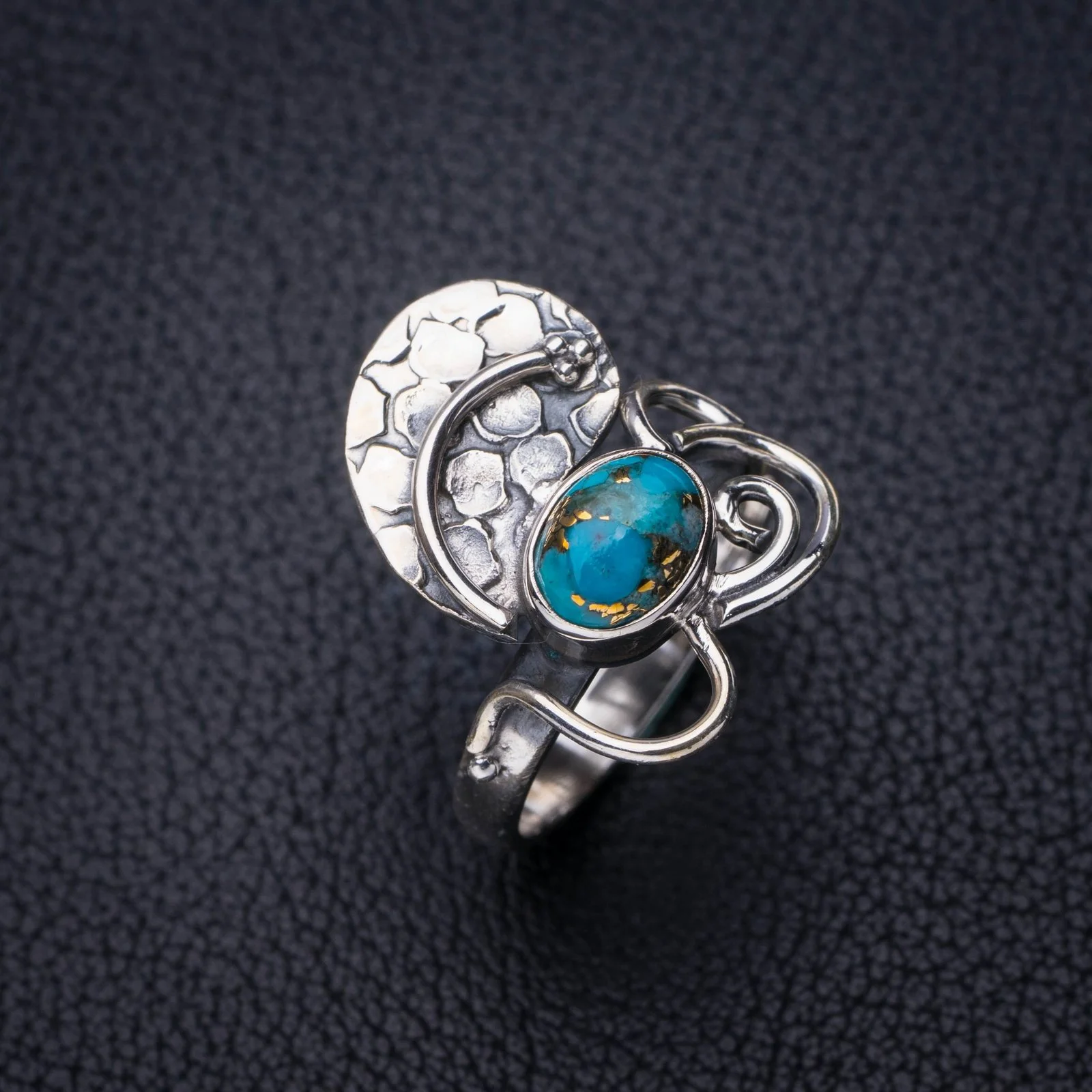 

StarGems Natural Copper Turquoise Butterfly Handmade 925 Sterling Silver Ring 8 E7609