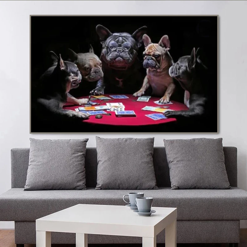 Dog Playing Cards Posters And Prints Animal Bulldog Pictures For Home Wall Art For Living Room Decoration NO FRAME