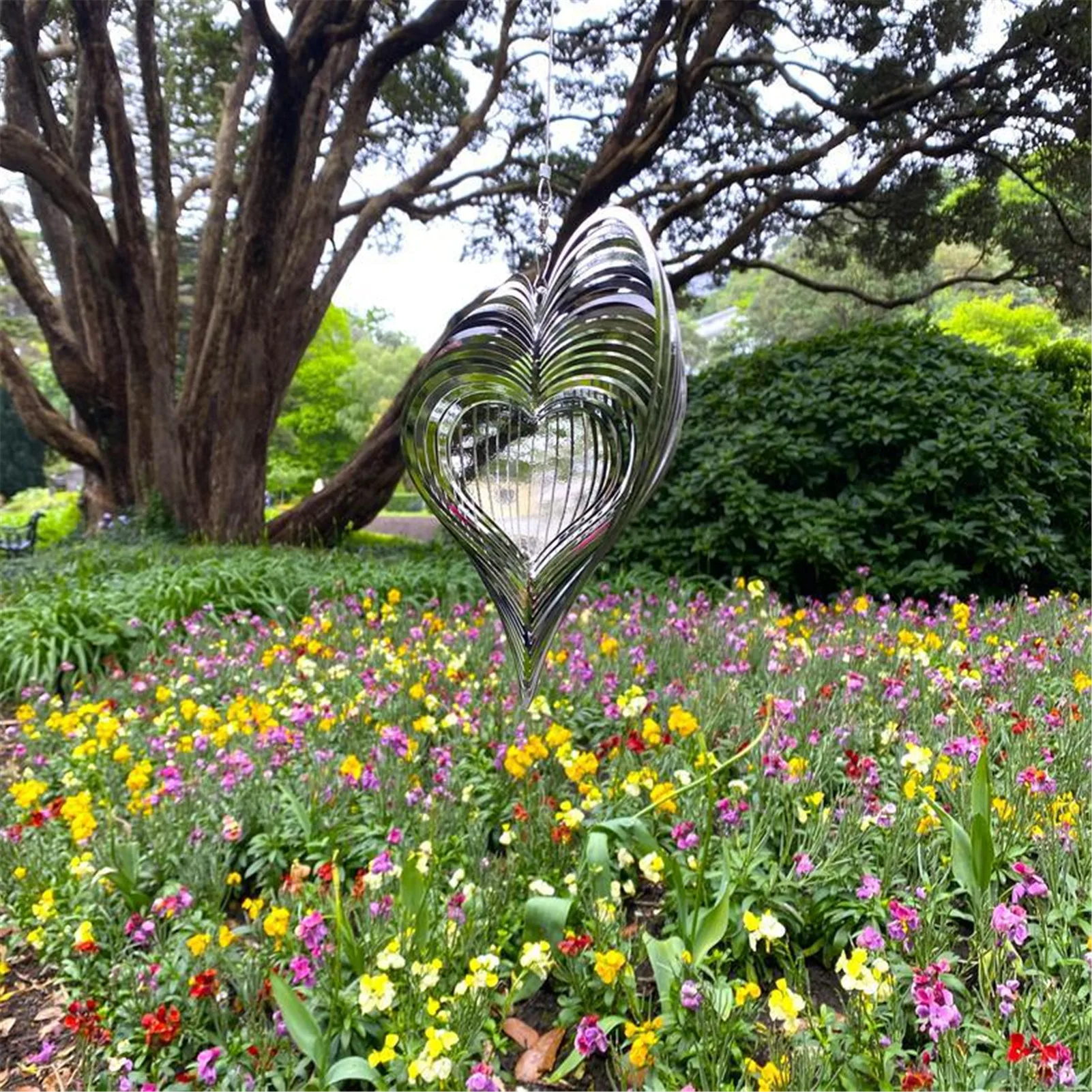 1PC Stainless Steel Stereo Rotating Metal Wind Chime Wind Spinner Beating Heart Wind Chimes And Decorations Hanging Wind Outdoor