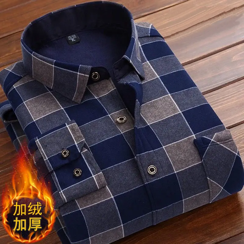 Men Fleece Shirt 2024 Autumn Winter Male Long Sleeve Plaid Shirt Thick Fleece Lined Soft Casual Flannel Warm Dress Shirt L-5XL