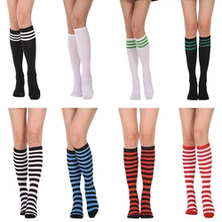 Chaussettes hautes au genou pour femmes, Streetwear, Harajuku, Cheerleaders, Noir, Blanc, Trois lignes, Rayé, Lettre, Robe, Mode