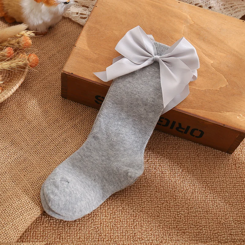 Cute Baby Girls Socks Autumn Toddlers Silk Big Bow Soft Long Christmas Sock Cotton Infant Newborn Knee High Socken For 0-5 Years