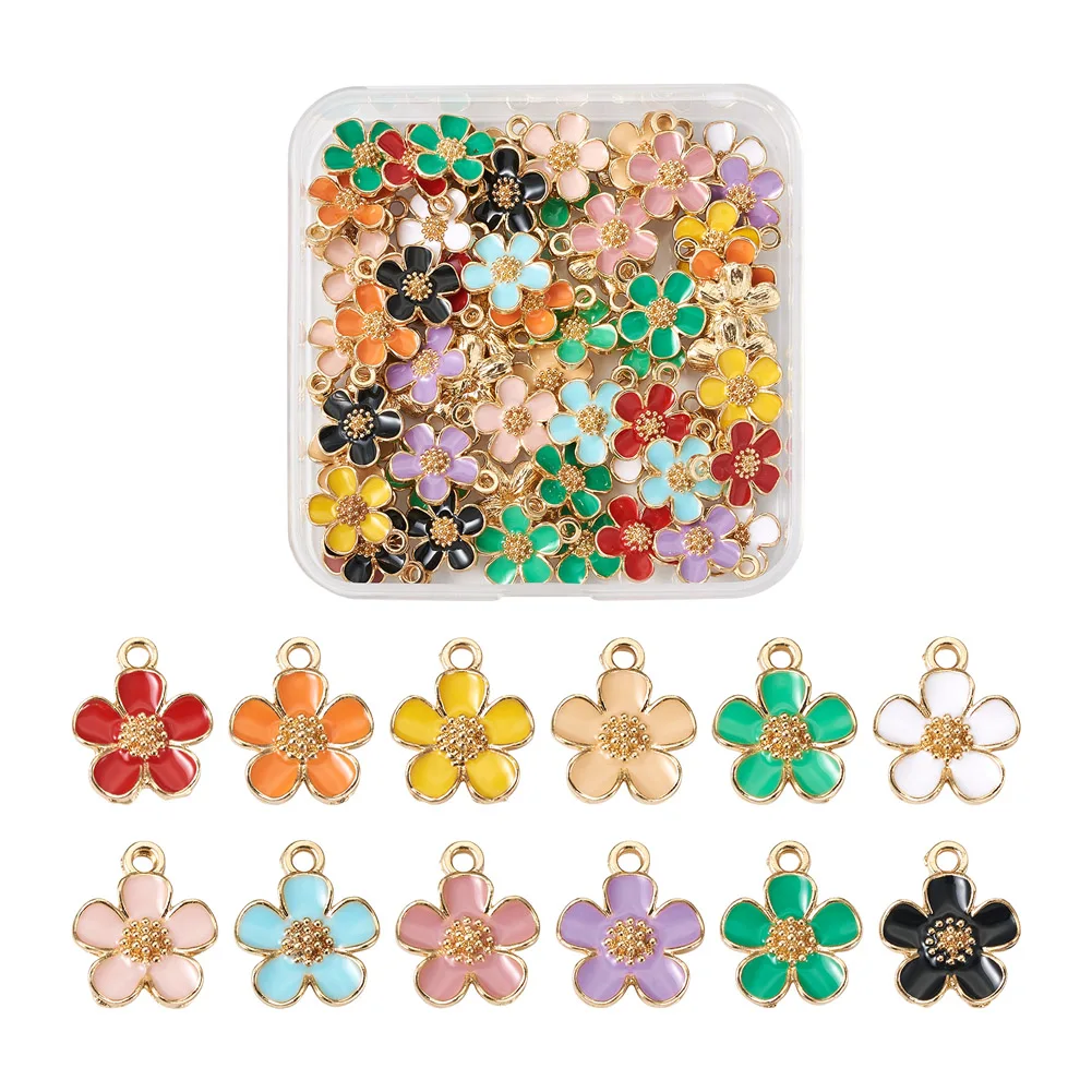 72Pcs Multicolor Alloy Enamel Sakura Flower Pendant Charm For Fashion Women Bracelet Necklace Earring DIY Craft Jewelry Making