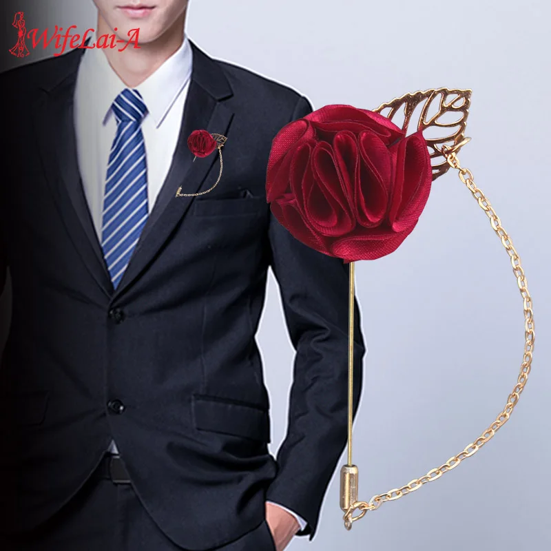 

WifeLai-A Handmade Groom Groomsmen Boutonniere Wedding Men's Suit Lapel Pin Wedding Prom Corsage Ceremony Flower Brooch XH1327Y