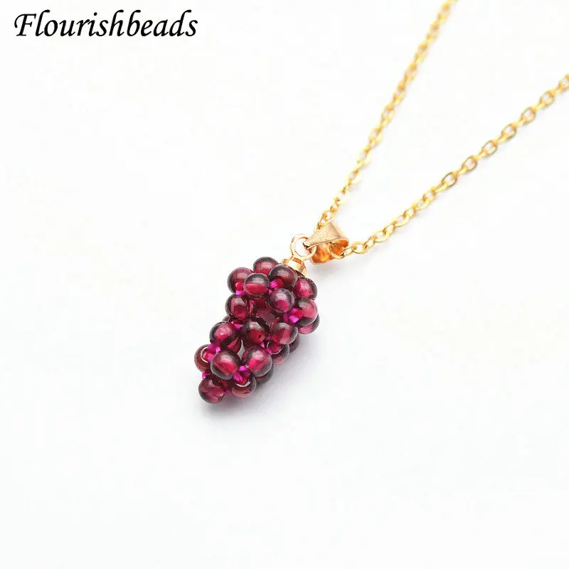 Cute Grape Shape Pendant Imitation of Fruit Necklace Natural Garnet Stone Jewelry for Woman Girl Party Accessories