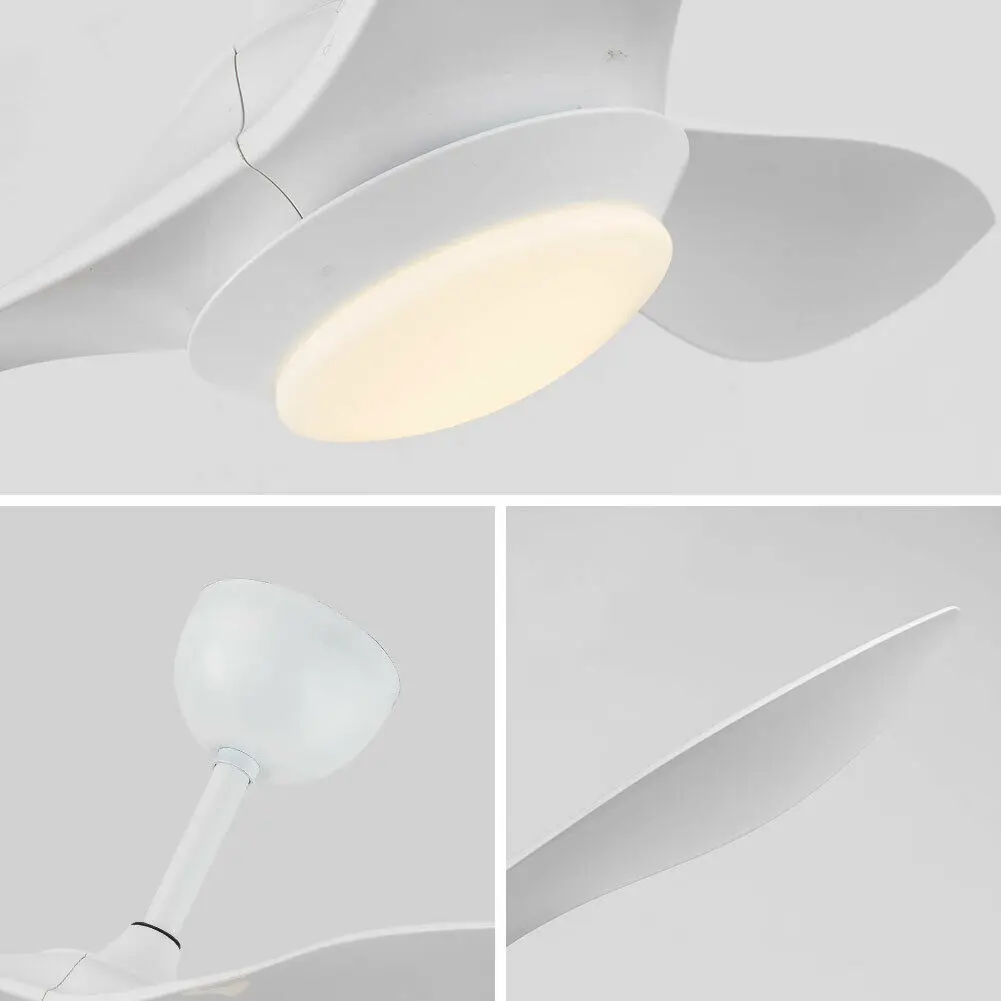 OUKANING 48" 3 Speeds 3 Colors Ceiling Fan with LED Light, Modern Minimalist Style Fan Chandelier with Remote Control