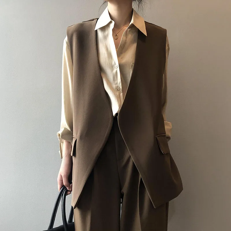 2022 Spring Women's V-Neck Sleeveless Loose Back Split Outer Jacket Suit Vest Korean Fashion Cardigans Quilting Outerwear 80089