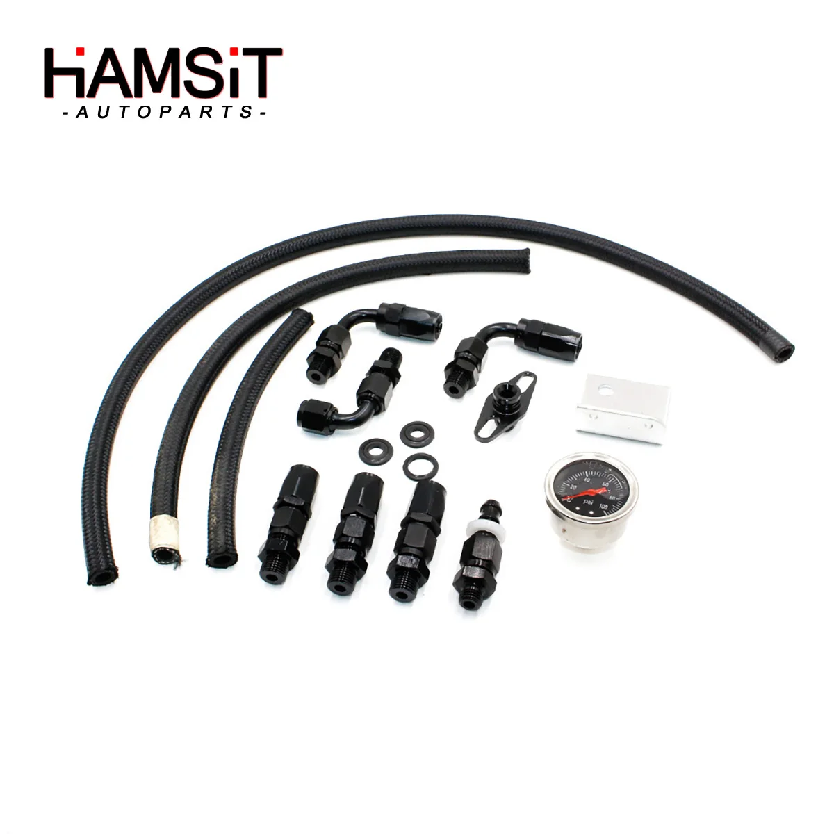 Hamsit Adjustable Fuel Booster Pressure Regulator Control Valve Kit 100psi Oil Press Gauge AN6 Power Fuel Turbocharger Universal