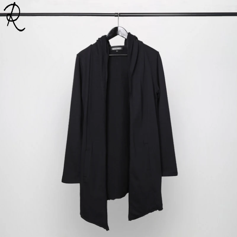 Hoodie man Slim mid-length Hoodie Cardigan, Black Cape Cloak jacket man