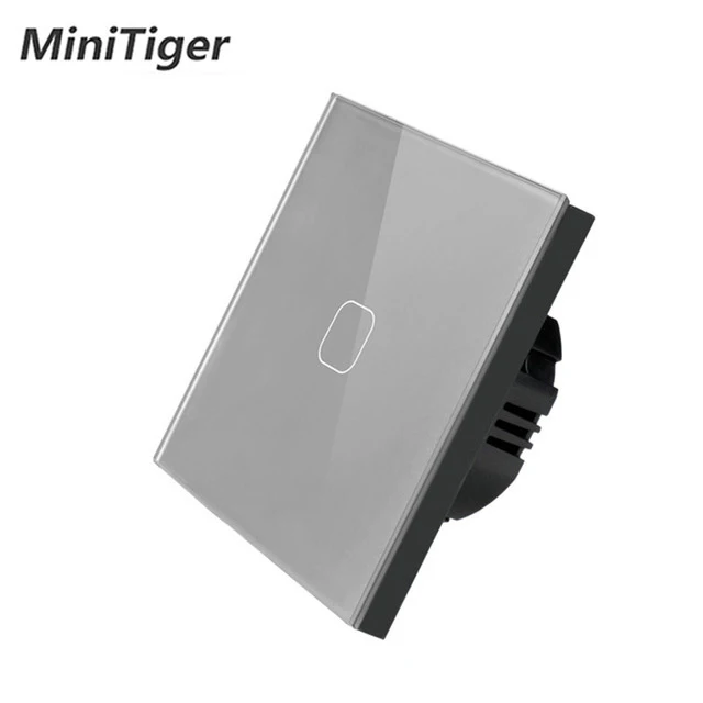 MiniTiger EU/UK standard 1 Gang 1 Way Touch Switch White Crystal Glass Panel Touch Switch Light Wall Only Touch Function Switch