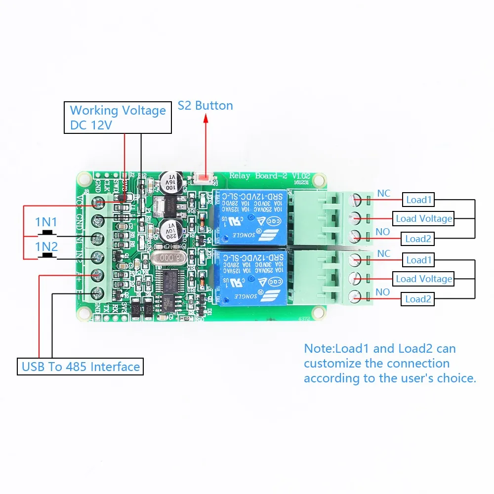 RS485 Modbus-RTU Relay Module Switch Controller 12V 24V 1CH 2CH 3CH 4CH 6CH 8CH TTL Communication AT Command Control