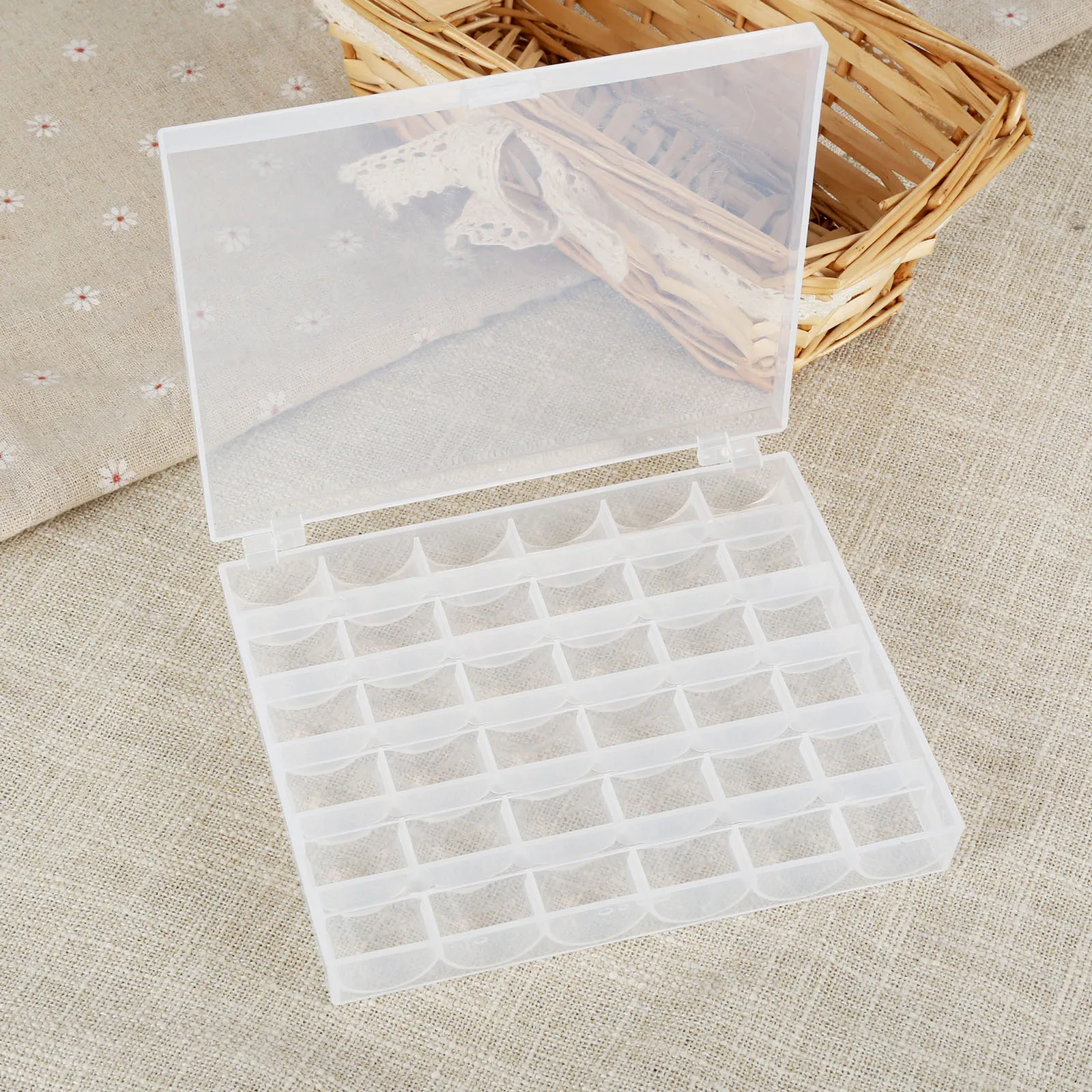 36 Slots Bobbins Box Storage Spool Case Sewing Machine Bobbin/Thread Store Plastic Clear Transparent 14.5x12x2.5cm Holder Box